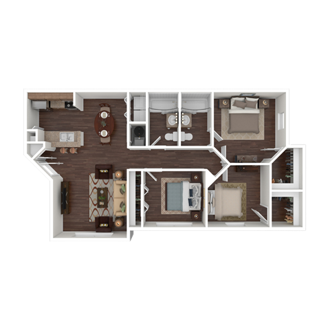 Floor plan for 3 beds, 2 baths, 1113 sqft